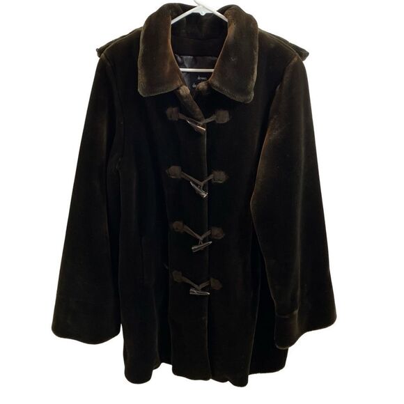 Ladies Dennis by Dennis Basco Brown Faux Fur Jacket with Hood Size Medium - Picture 1 of 8